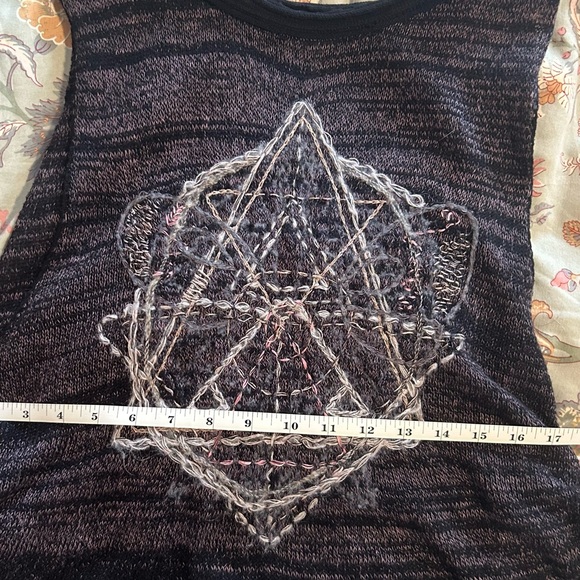 Free People Zodiac Graphic embroidered knit tank lace up boho grunge size small - Picture 11 of 11